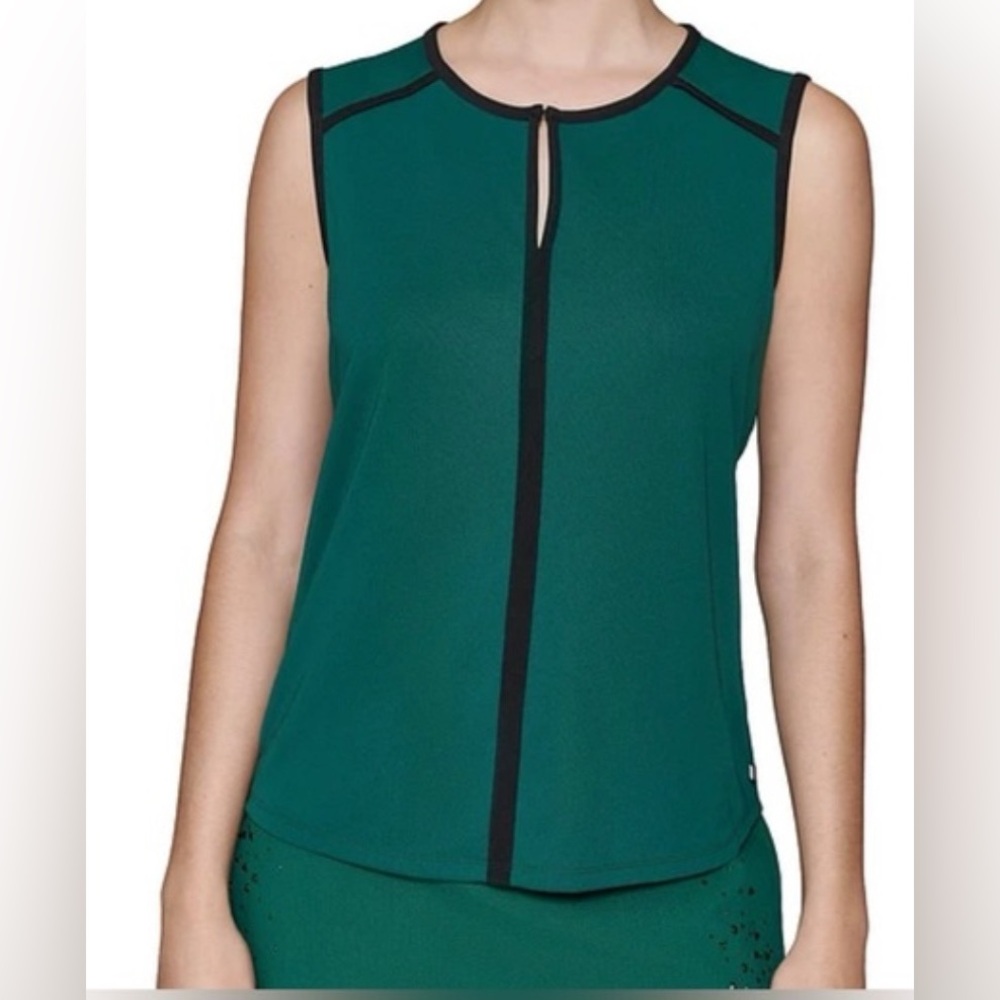 KARL LAGERFELD Sleeveless Top in Green w/Black Trim